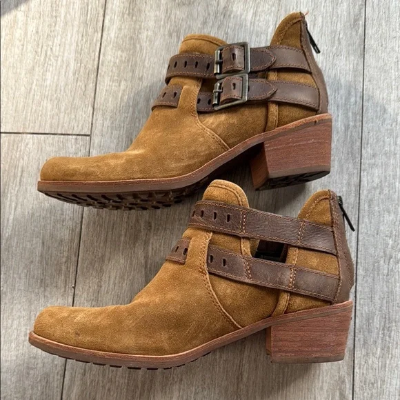 Ugg Patsy Brown Suede Ankle Boots with heels and cutouts size 6.5 fall boots - Picture 14 of 15